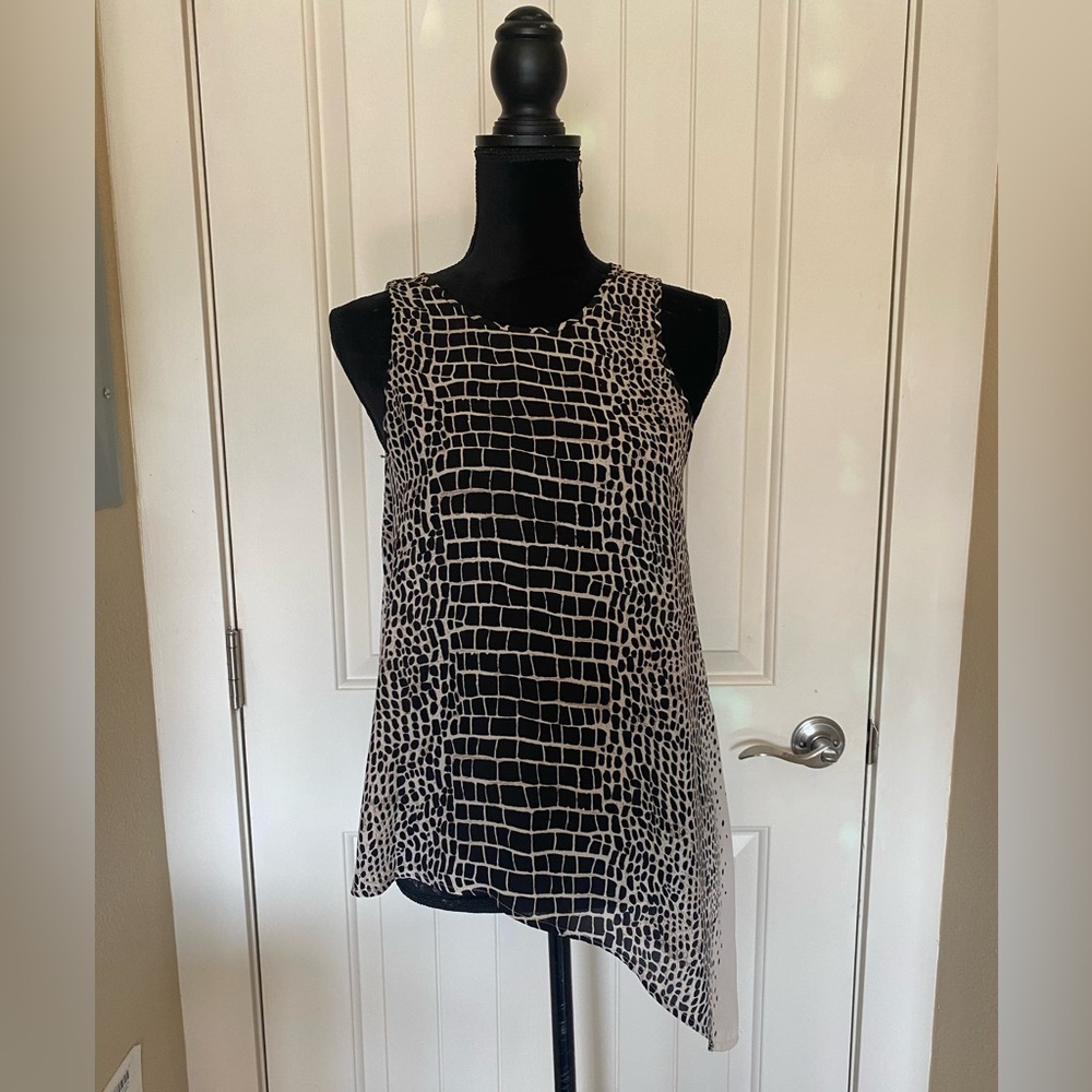 Black and White Alligator Print Asymmetrical Top